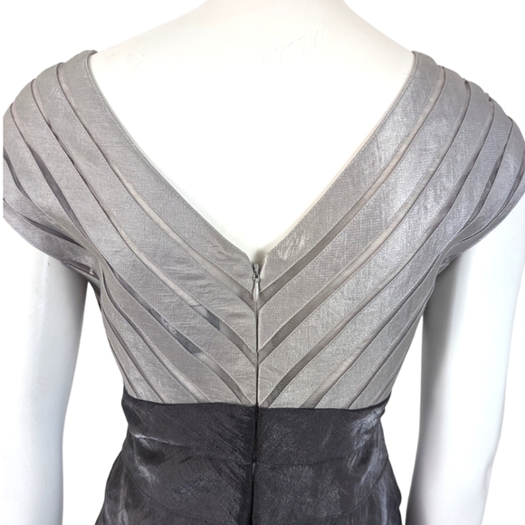 Adrianna Papell Tiered Cocktail Party Dress Silver Womens 6 Gray Cap Sleeve - Picture 5 of 13